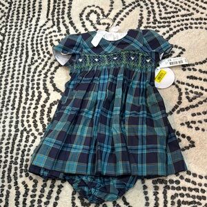 Blue Plaid Baby Dress with Bloomers